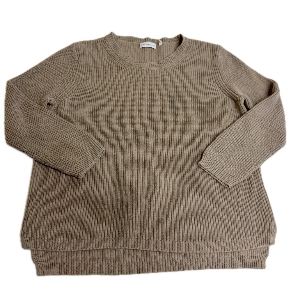 525 America Sweater Women Medium Brown Ribbed Knit Cotton Shaker Stitch